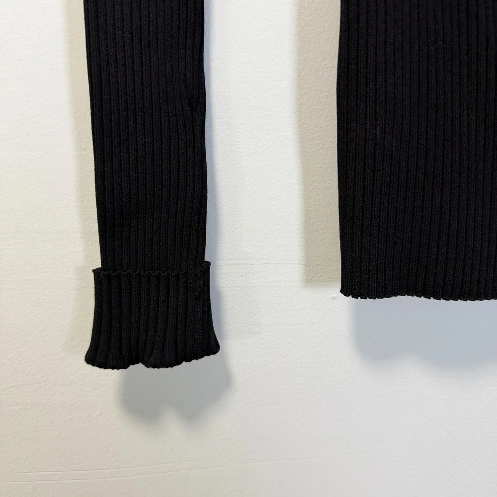 Cache Vintage Y2K Ribbed Knit Wrap‎ Top Long Sleeve V-Neck Black Sweater  M